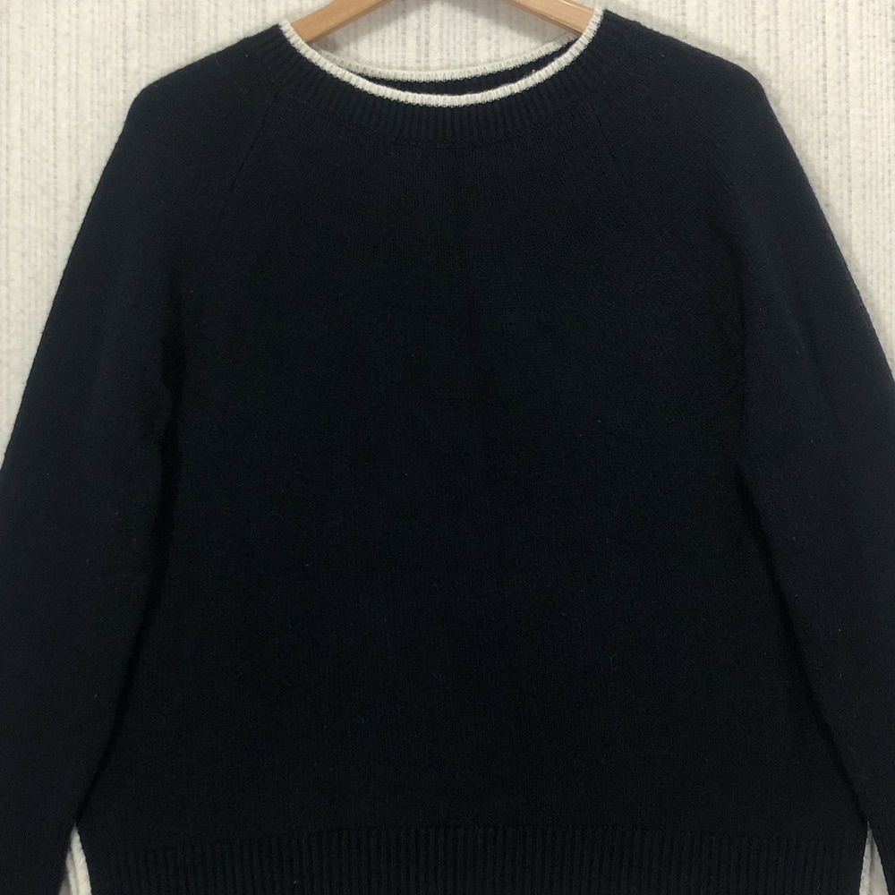 Talbots Navy Blue Crewneck Sweater White Trim Wool Blend JO5161 Medium